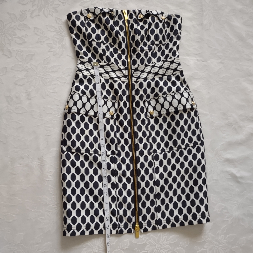 Diane Von Furstenberg runway dress corset goldtone buttons black white diamond - Picture 5 of 13